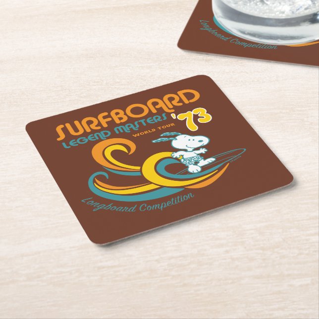 Peanuts | Snoopy Surfboard Longboard Competition Square Paper Coaster (Angled)