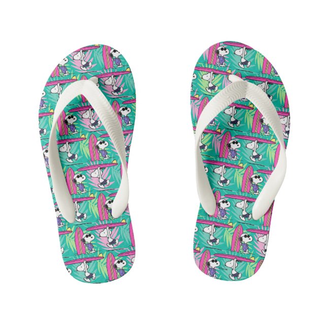 Peanuts | Snoopy Teal Surf Pattern Kid's Thongs (Footbed)