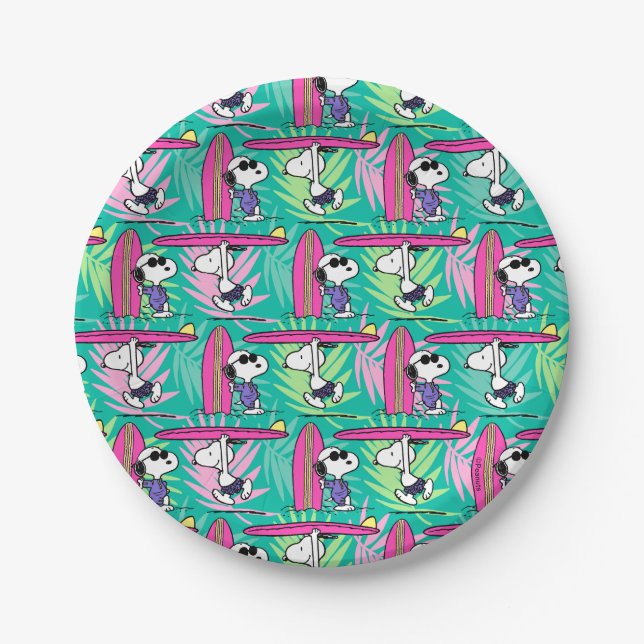 Peanuts | Snoopy Teal Surf Pattern Paper Plate (Front)