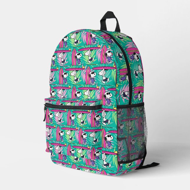 Peanuts | Snoopy Teal Surf Pattern Printed Backpack (Back Corner Right)