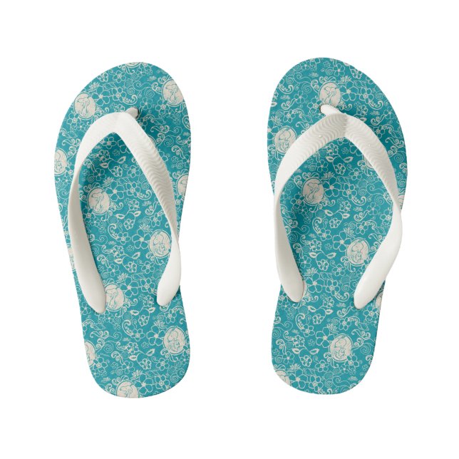 Peanuts | Snoopy Teal Tropical Beach Pattern Kid's Thongs (Footbed)