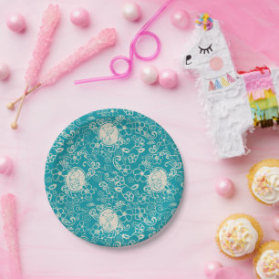 Peanuts   Snoopy Teal Tropical Beach Pattern Paper Plate