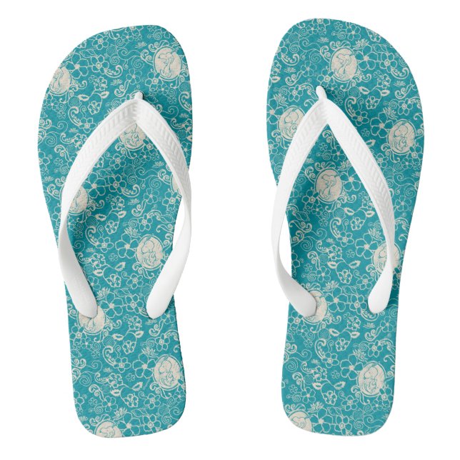 Peanuts | Snoopy Teal Tropical Beach Pattern Thongs (Footbed)