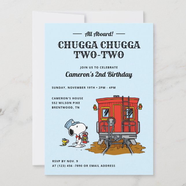 Peanuts Snoopy | Train 2nd Birthday Party Invitation (Front)