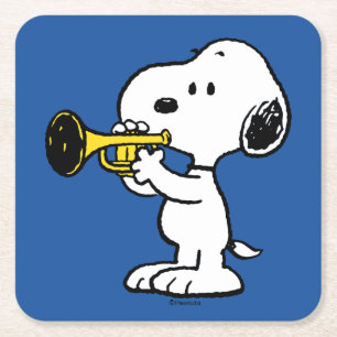Peanuts   Snoopy Trumpet Player Square Paper Coaster