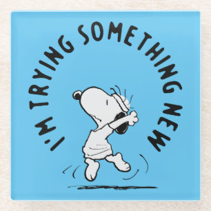 Peanuts   Snoopy Trying Something New Glass Coaster