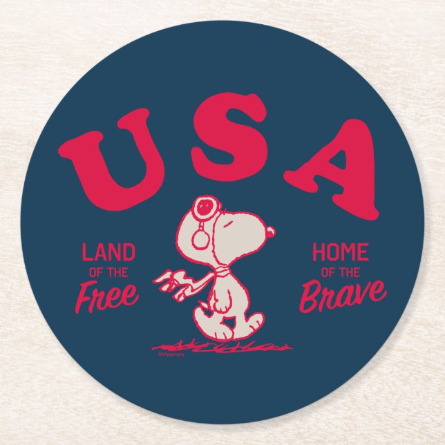 Peanuts | Snoopy USA Land of the Free Round Paper Coaster (Front)