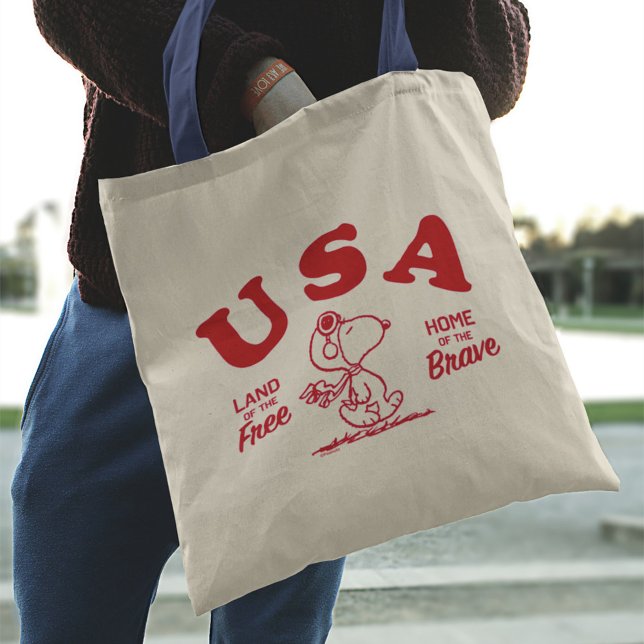 Peanuts | Snoopy USA Land of the Free Tote Bag (Person carrying tote bag)