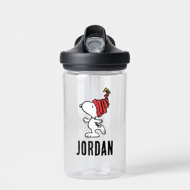 Peanuts | Snoopy Winter Beanie Cap | Add Your Name Water Bottle (Front)
