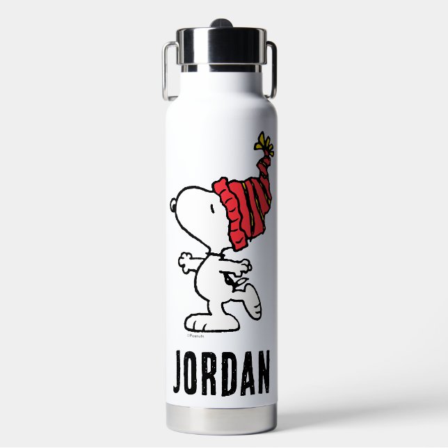 Peanuts | Snoopy Winter Beanie Cap | Add Your Name Water Bottle (Front)