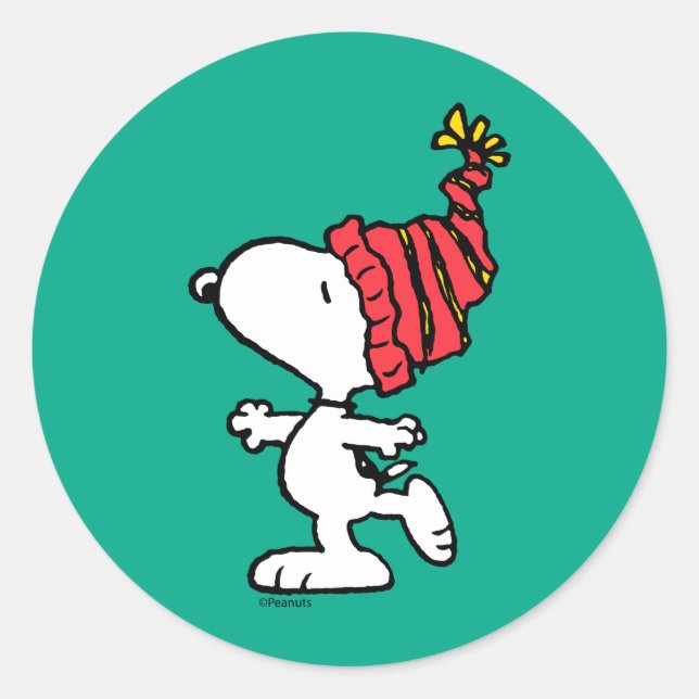 Peanuts | Snoopy Winter Beanie Cap Classic Round Sticker (Front)