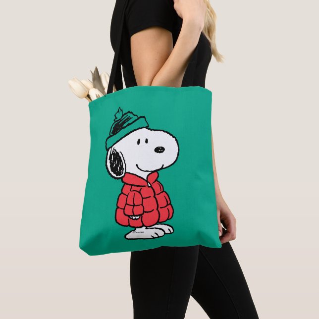 Peanuts | Snoopy Winter Coat & Hat Tote Bag (Close Up)