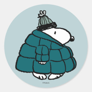 Peanuts   Snoopy Winter Puffer Jacket Classic Round Sticker