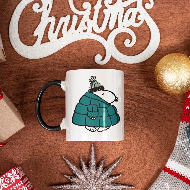 Peanuts | Snoopy Winter Puffer Jacket Mug (Mug on Christmas background)
