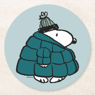 Peanuts   Snoopy Winter Puffer Jacket Round Paper Coaster