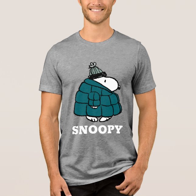 Peanuts | Snoopy Winter Puffer Jacket Tri-Blend Shirt (Front)