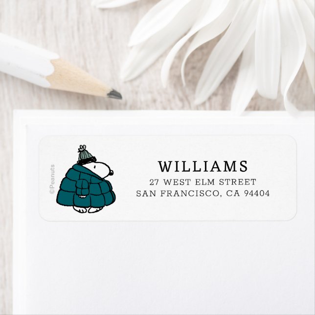 Peanuts | Snoopy Winter Puffy Jacket Return Address Label (Insitu)