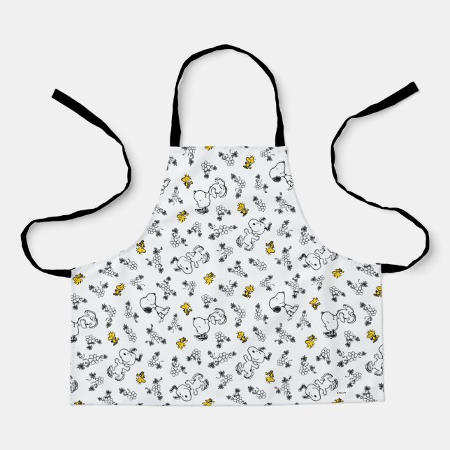 Peanuts | Snoopy & Woodstock B&W Flower Pattern Apron (Front)