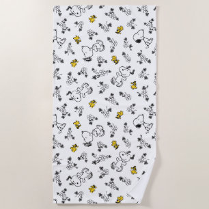 Peanuts   Snoopy & Woodstock B&W Flower Pattern Beach Towel