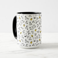 Peanuts | Snoopy & Woodstock B&W Flower Pattern