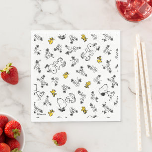 Peanuts   Snoopy & Woodstock B&W Flower Pattern Napkin