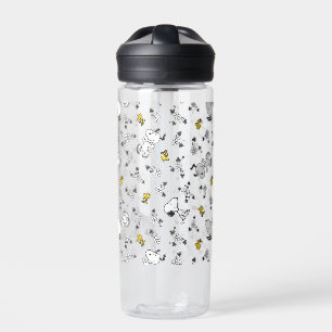 Peanuts   Snoopy & Woodstock B&W Flower Pattern Water Bottle