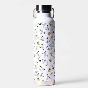 Peanuts   Snoopy & Woodstock B&W Flower Pattern Water Bottle