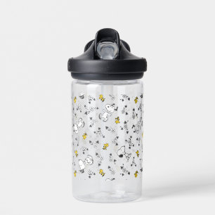 Peanuts   Snoopy & Woodstock B&W Flower Pattern Water Bottle