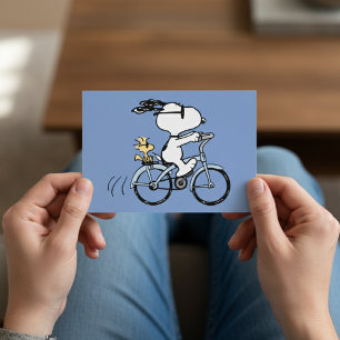 Peanuts Snoopy & Woodstock Bicycle Postcard