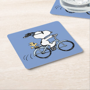 Peanuts   Snoopy & Woodstock Bicycle Square Paper Coaster