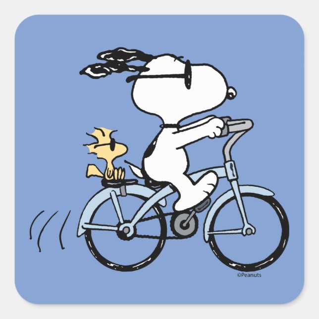 Peanuts | Snoopy & Woodstock Bicycle Square Sticker (Front)