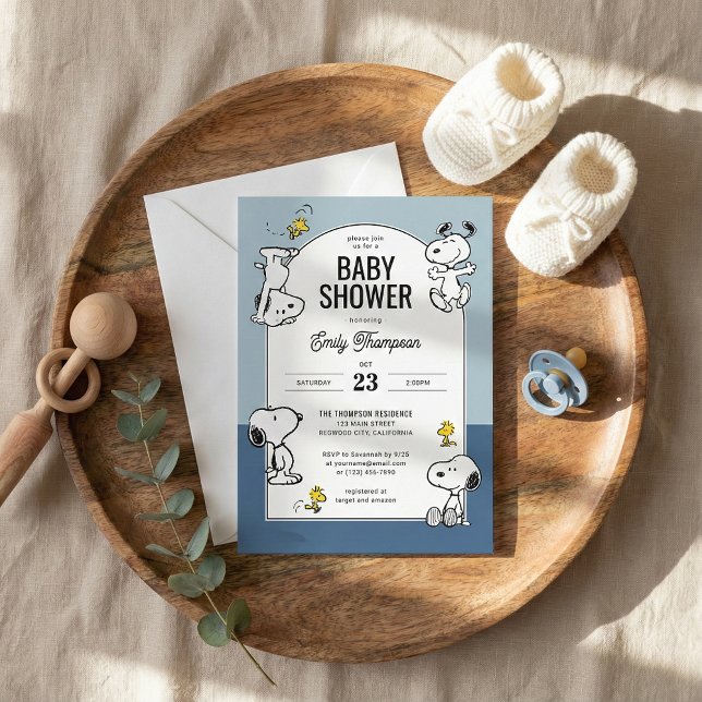 Peanuts Snoopy & Woodstock Blue Baby Shower Invitation (Creator Uploaded)