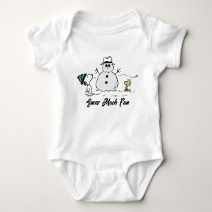 Peanuts   Snoopy & Woodstock Build A Snowman Baby Bodysuit