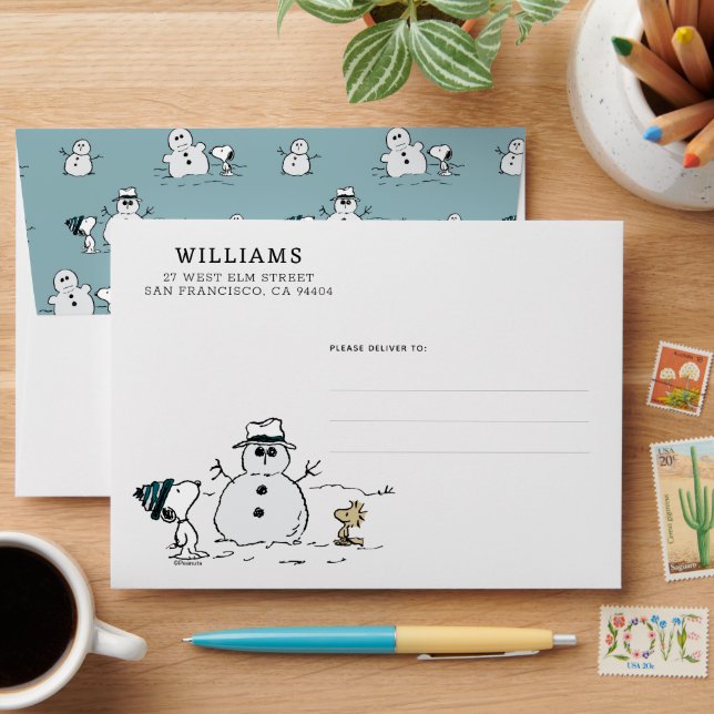 Peanuts | Snoopy & Woodstock Build A Snowman Envelope (Desk)