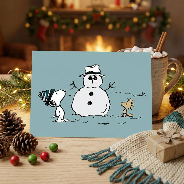 Peanuts | Snoopy & Woodstock Build A Snowman Postcard (Creator Uploaded)