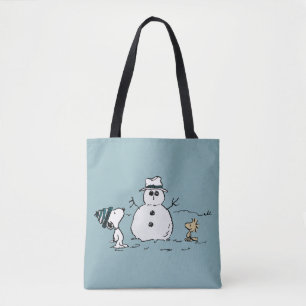 Peanuts Snoopy & Woodstock Build A Snowman Tote Bag