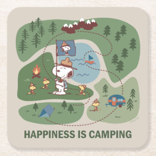 Peanuts   Snoopy & Woodstock Camp Map Square Paper Coaster