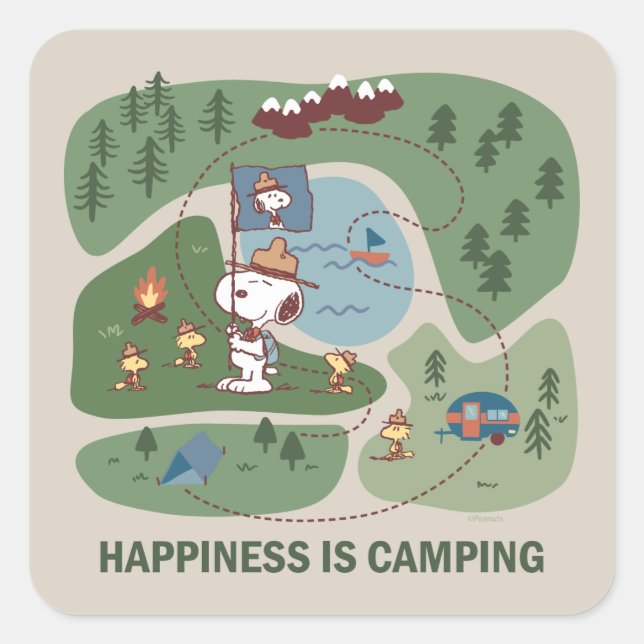 Peanuts | Snoopy & Woodstock Camp Map Square Sticker (Front)