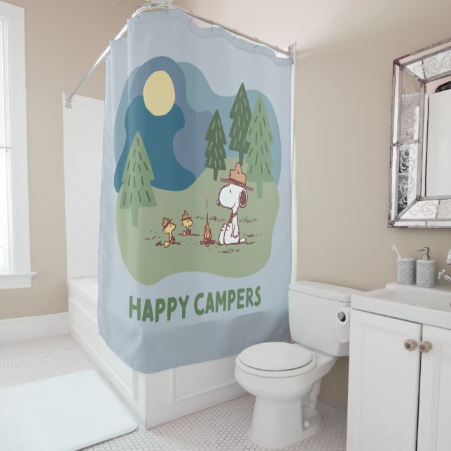 Peanuts | Snoopy & Woodstock Camp Site Shower Curtain (In Situ)