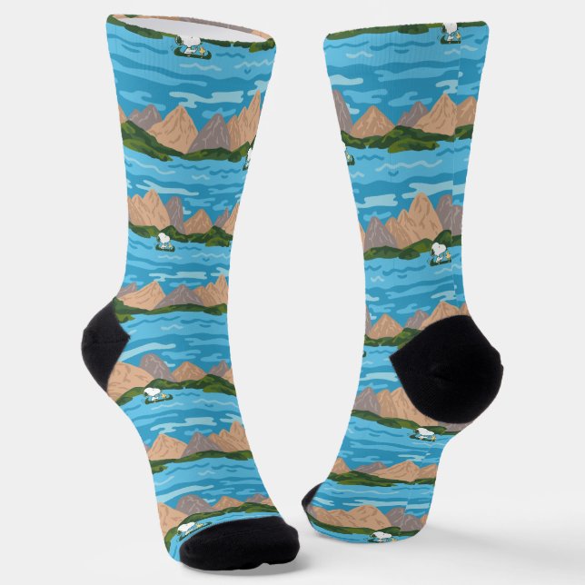 Peanuts | Snoopy & Woodstock Canoe Ride Pattern Socks (Angled)