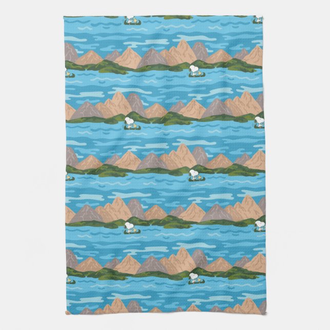 Peanuts | Snoopy & Woodstock Canoe Ride Pattern Tea Towel (Vertical)