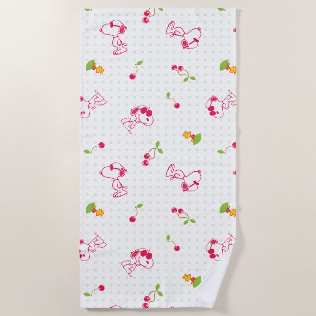 Peanuts | Snoopy & Woodstock Cherry Pattern Beach Towel (Front)