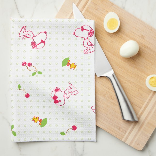 Peanuts | Snoopy & Woodstock Cherry Pattern Tea Towel (Quarter Fold)