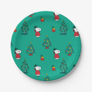 Peanuts   Snoopy & Woodstock Christmas Pattern Paper Plate
