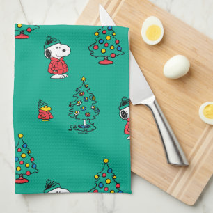 Peanuts   Snoopy & Woodstock Christmas Pattern Tea Towel