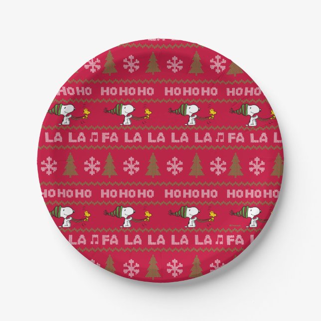 Peanuts | Snoopy & Woodstock Christmas Sweater Paper Plate (Front)