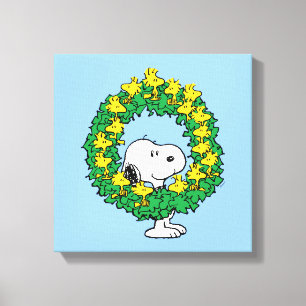 Peanuts Snoopy & Woodstock Christmas Wreath Canvas Print