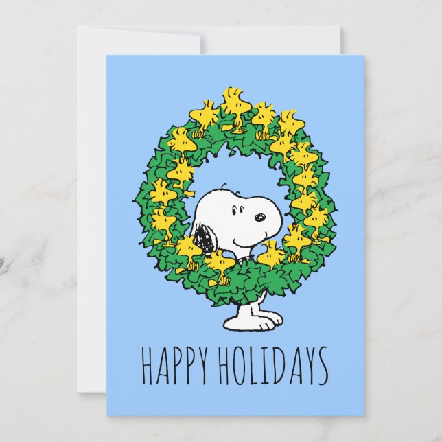 Peanuts | Snoopy & Woodstock Christmas Wreath Holiday Card (Front)