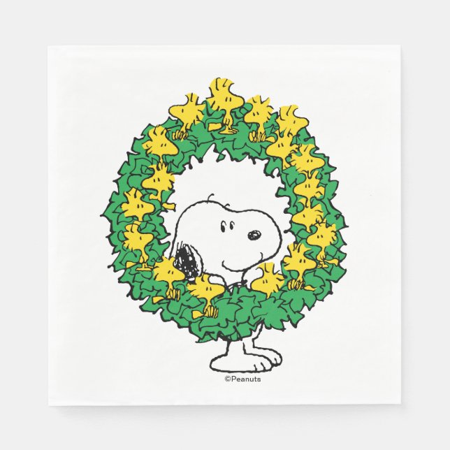 Peanuts | Snoopy & Woodstock Christmas Wreath Napkin (Front)