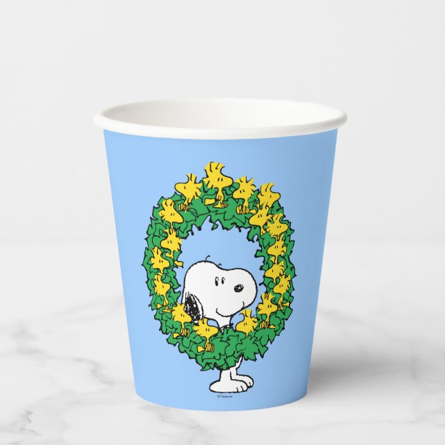 Peanuts | Snoopy & Woodstock Christmas Wreath Paper Cups (Front)